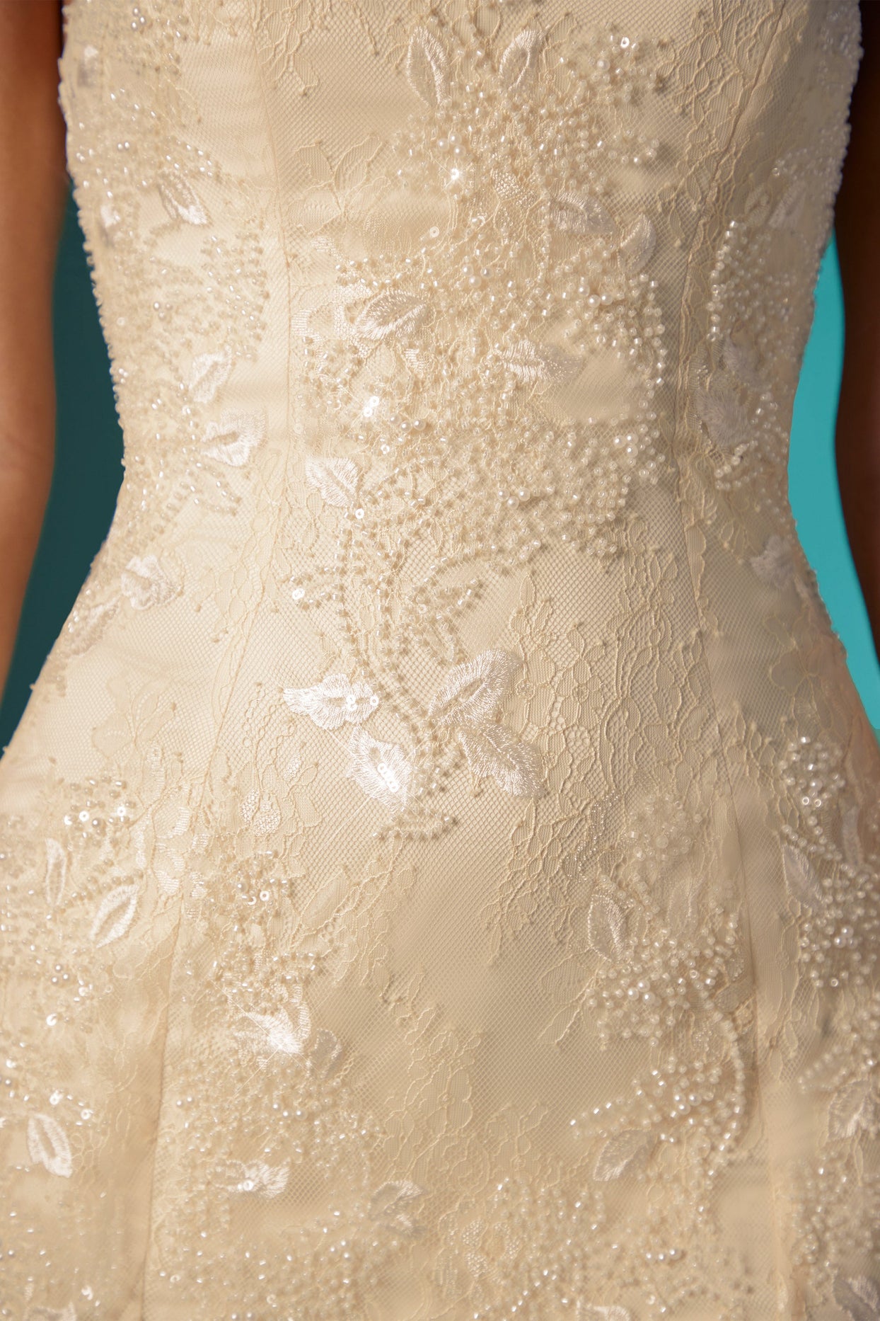 Embellished Lace Bandeau Mini Dress in Ivory