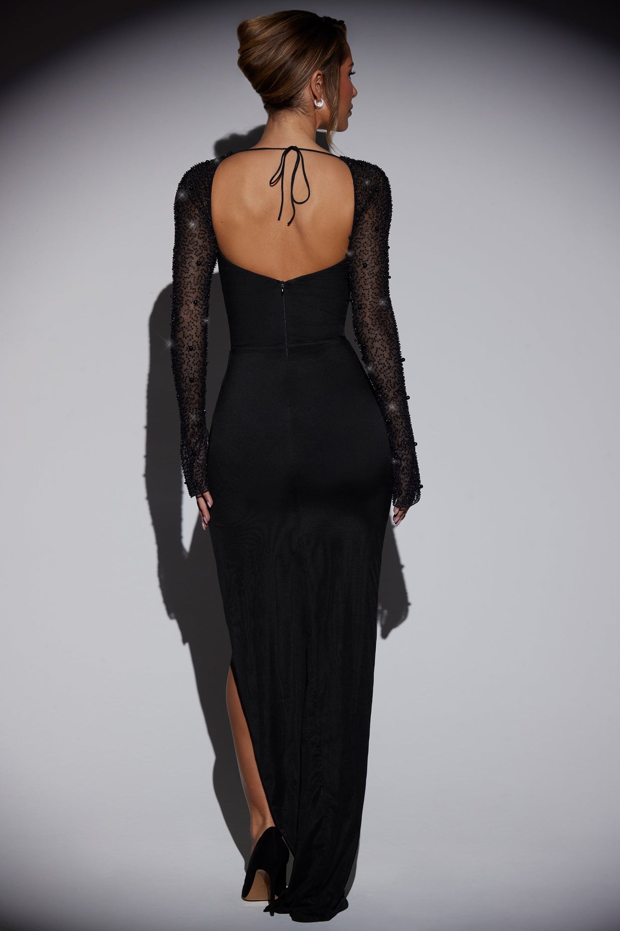 Black Side Split Long Sleeve Maxi Dress
