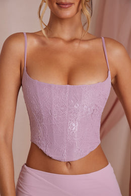 Lace Corset Crop Top in Dusty Pink