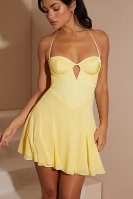 Halter Neck Cut Out Flare Mini Dress in Yellow