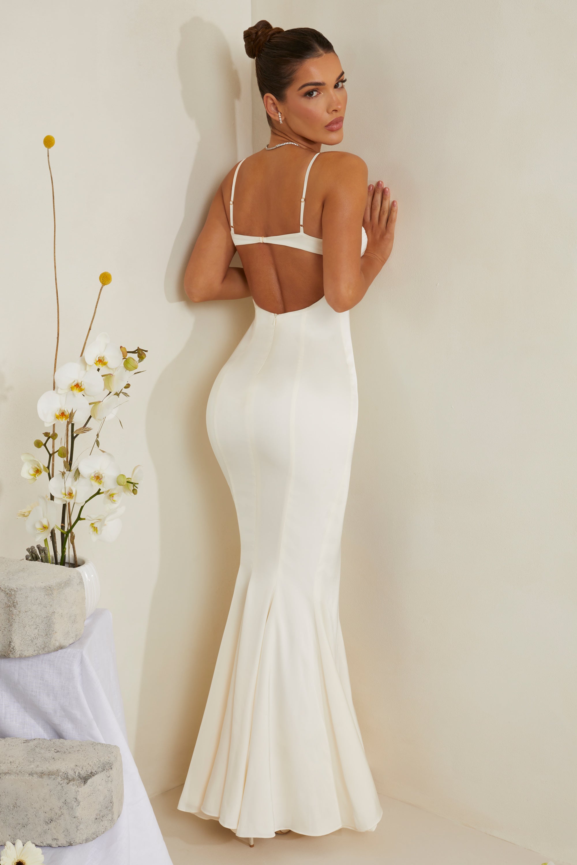 Flavia Cut Out Fishtail Maxi Dress in White Oh Polly