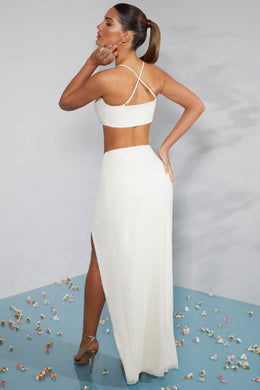 Embellished Knot Front Maxi Skirt in Ivory