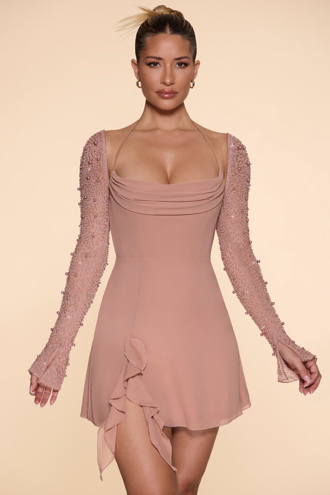 Romilly Cowl Neck Pleated Midaxi Dress in Dusty Pink