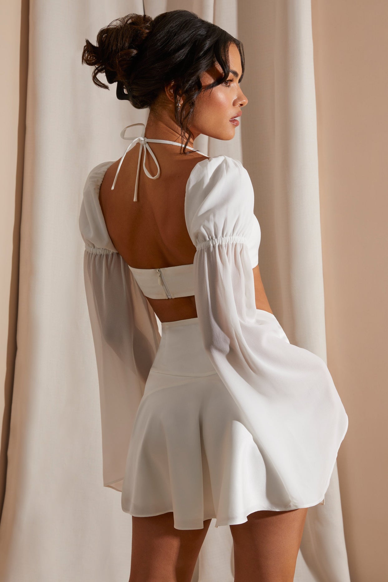 Kateri Long Puff Sleeve Bralette in White