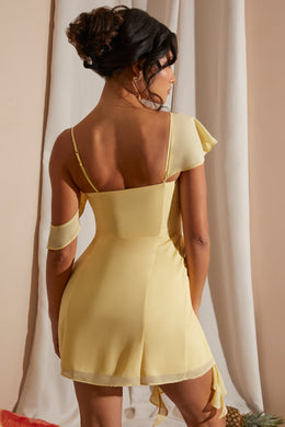 Asymmetric Draped Mini Dress in Yellow