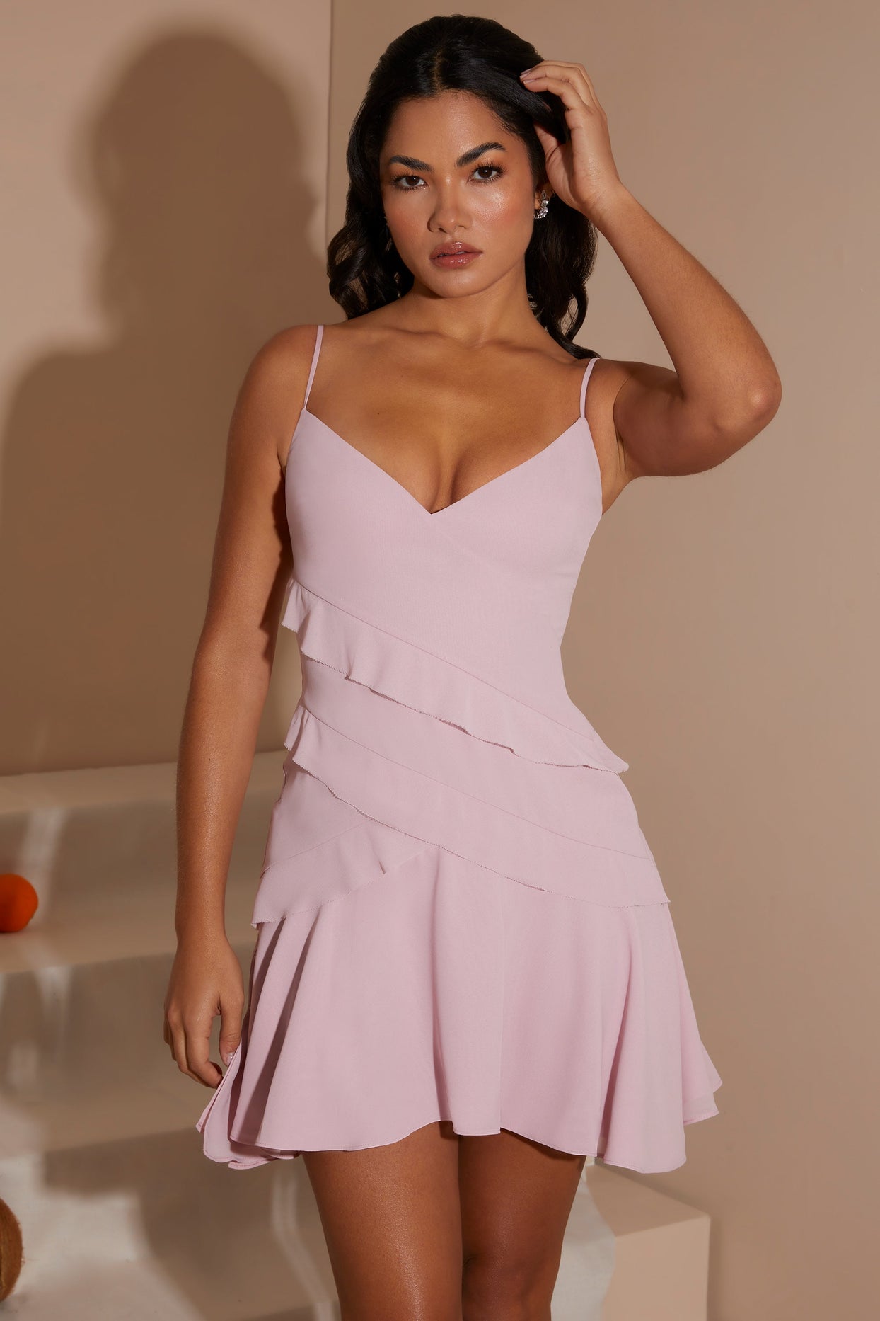 Long Baby Pink Frill Dress Riasi Ruffle Mini Dress In Chiffon Baby Pink V Neck Long Baby Pink Frill Dress Riasi Ruffle Mini Dress In Chiffon Baby Pink V Neck