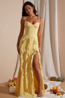 Corset Frill Skirt Maxi Dress in Yellow