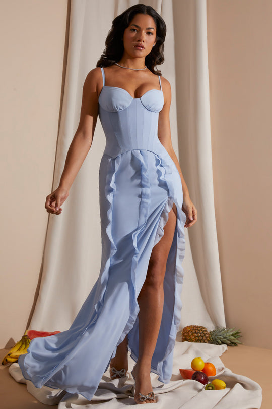 Perrine Corset Frill Skirt Maxi Dress in Blue Oh Polly