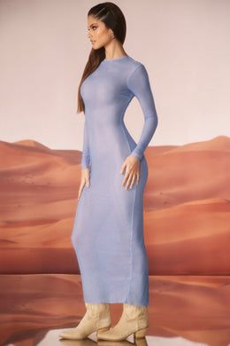 Embellished Long Sleeve Maxi Dress in Blue