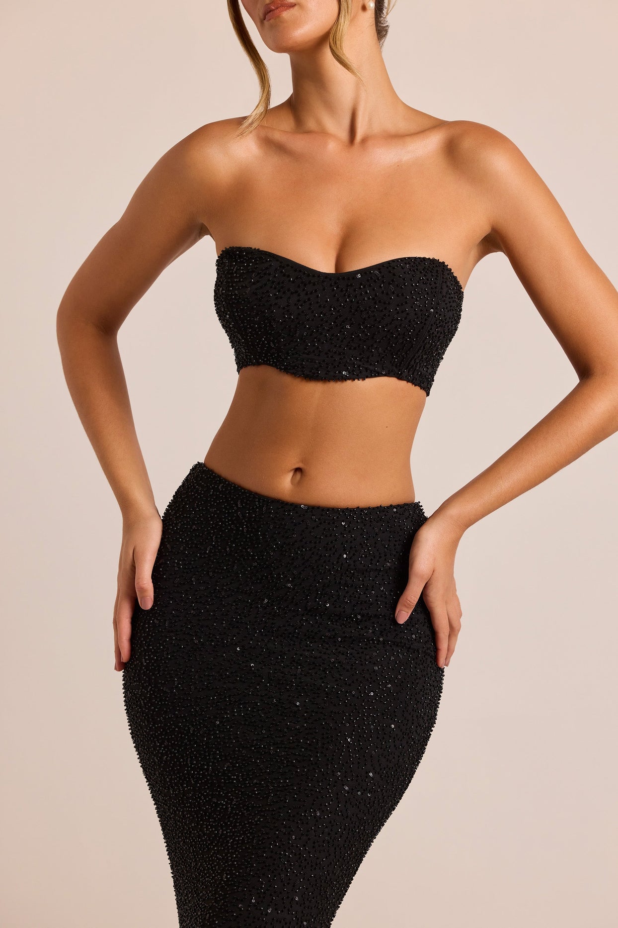 Loire Embellished Strapless Corset Top in Black