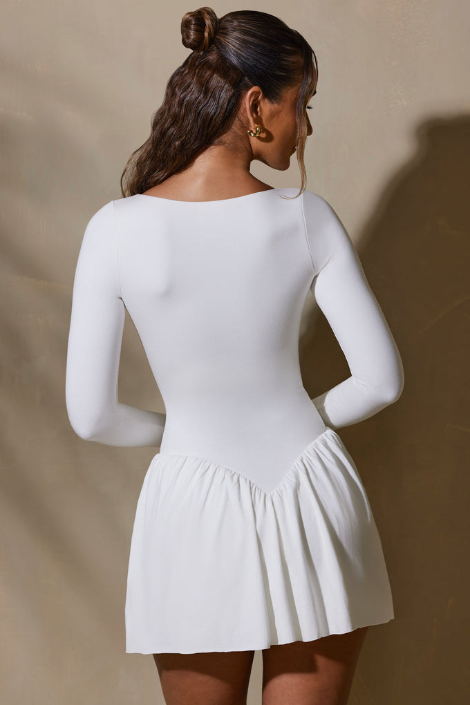 Long Sleeve Layered A-Line Mini Dress in White