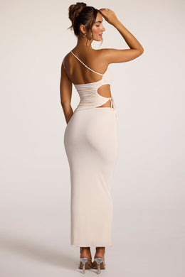 Textured Jersey Low-Rise Maxi Skirt in Ivory