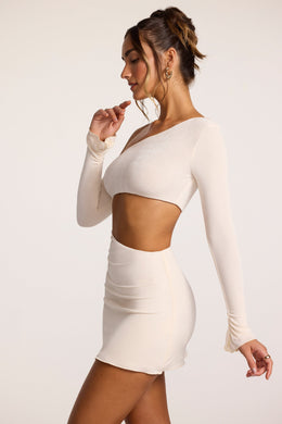 Textured Jersey Asymmetric Cut Out Mini Dress in Ivory