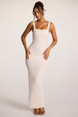 Textured Jersey Square Neck Cowl Back Maxi Dress in Ivory