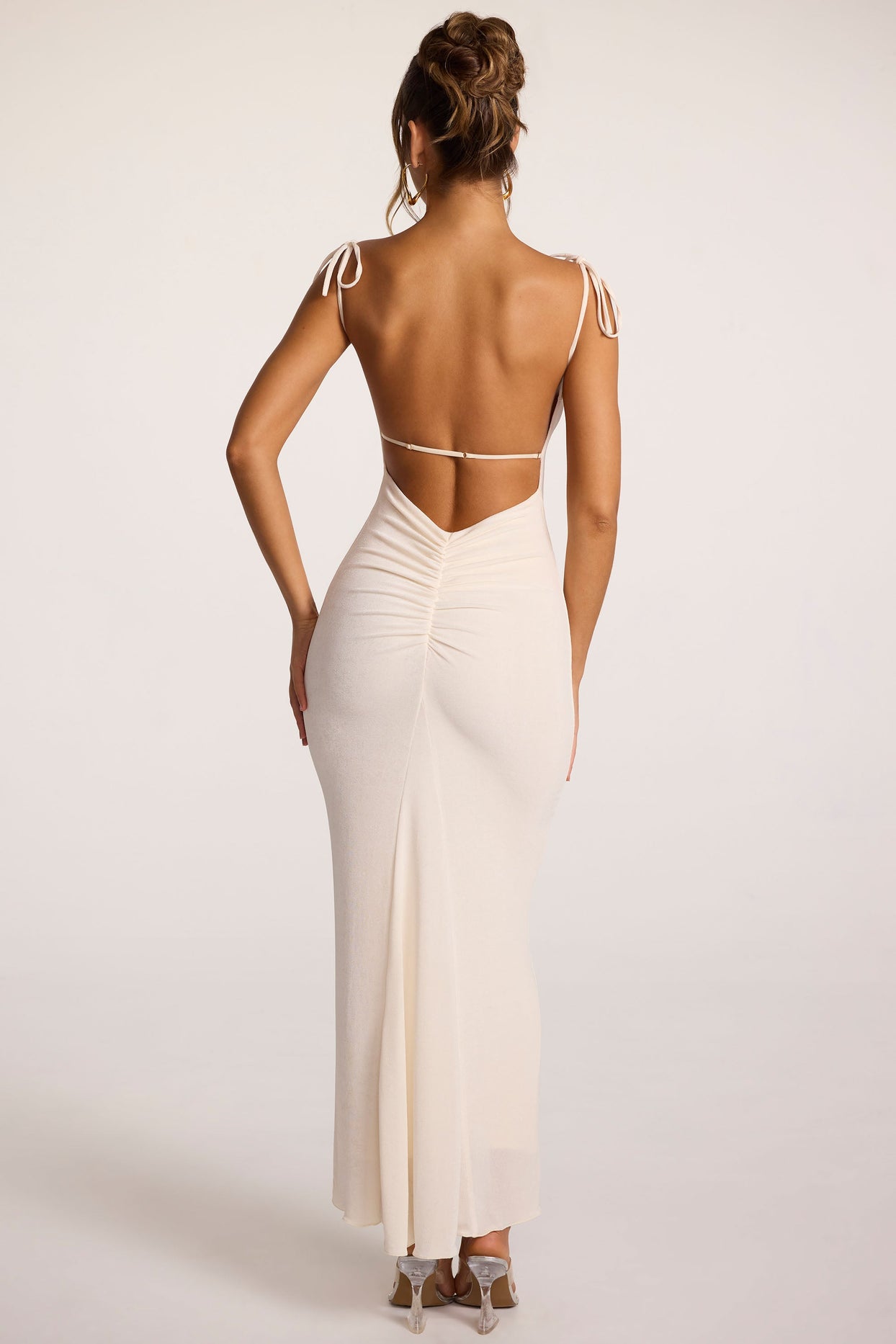Textured Jersey Open Back Maxi Dress in Ivory