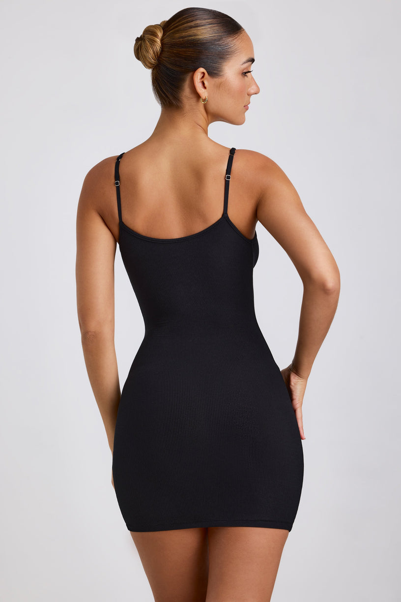 Ribbed Modal Mini Dress in Black - 2