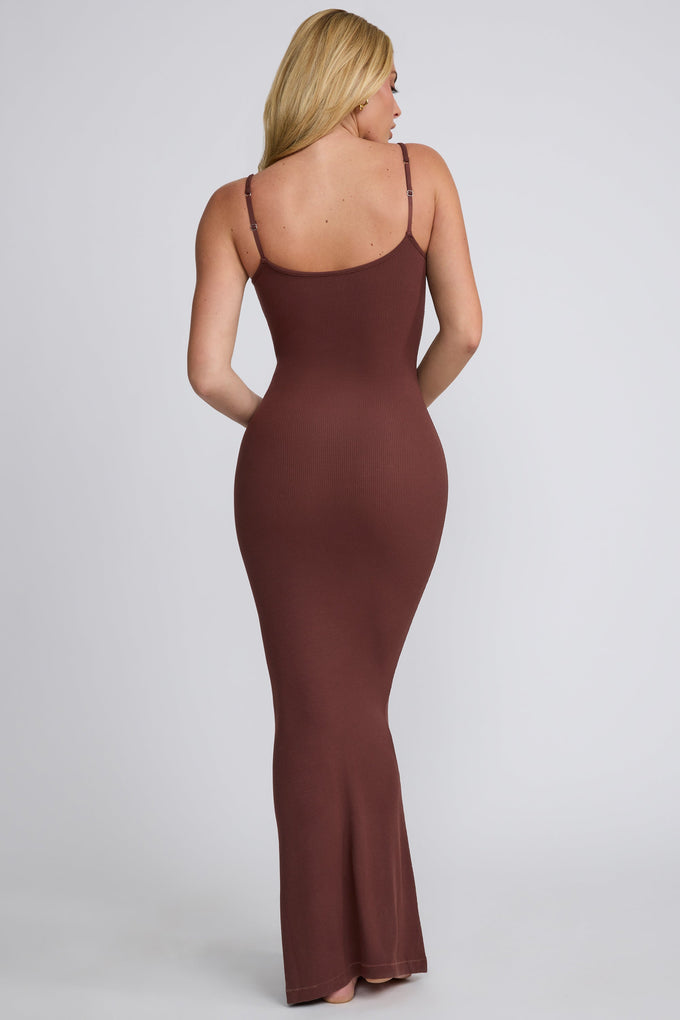 Ribbed Modal Square Neck Maxi Dress in Chocolate