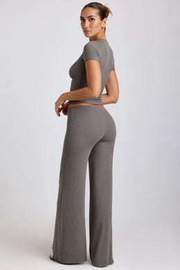 Tall Mid Rise Wide Leg Trouser in Grey