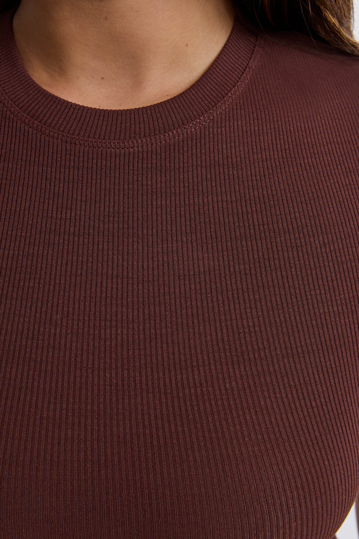 Ribbed Modal High Neck Top in Chocolate