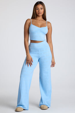 Petite Mid Rise Straight Leg Pointelle Trousers in Baby Blue