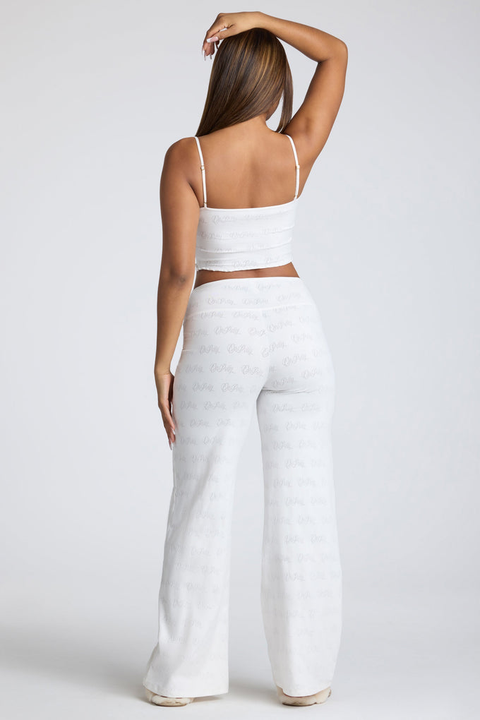 Tall Mid Rise Straight Leg Pointelle Trousers in White