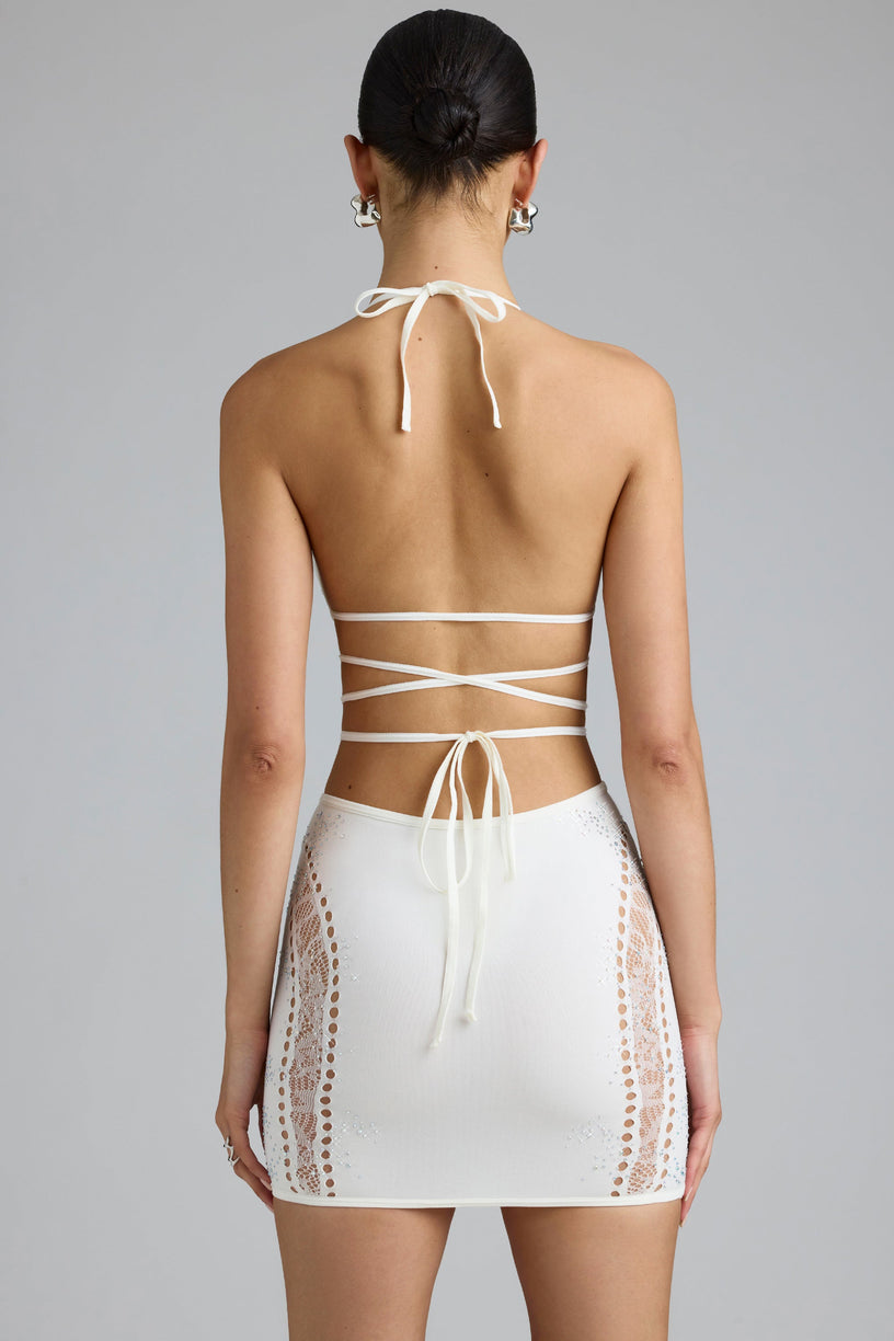 Embellished Mid-Rise Mini Skirt in Ivory - 2