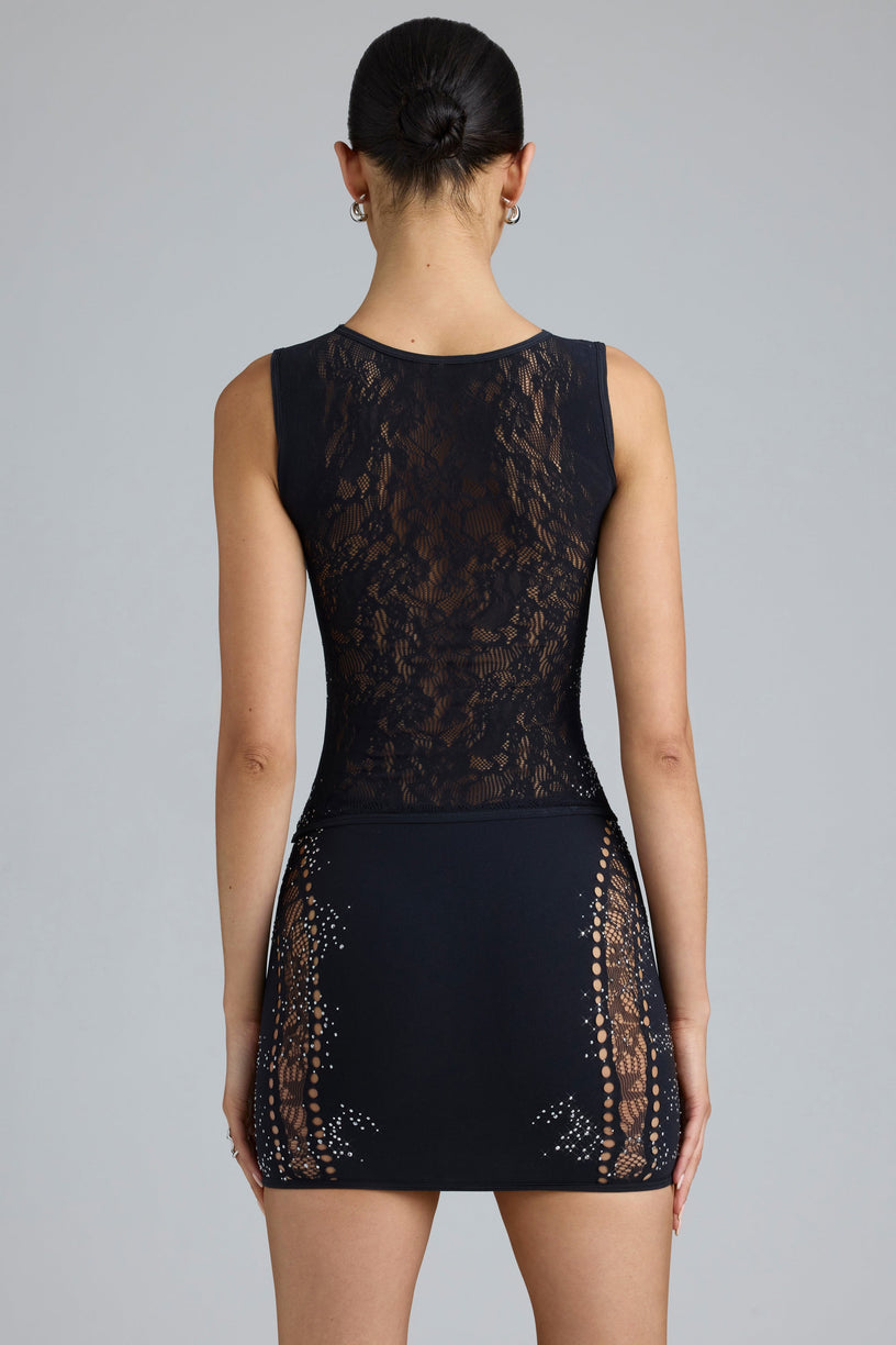 Embellished Mid-Rise Mini Skirt in Black - 2