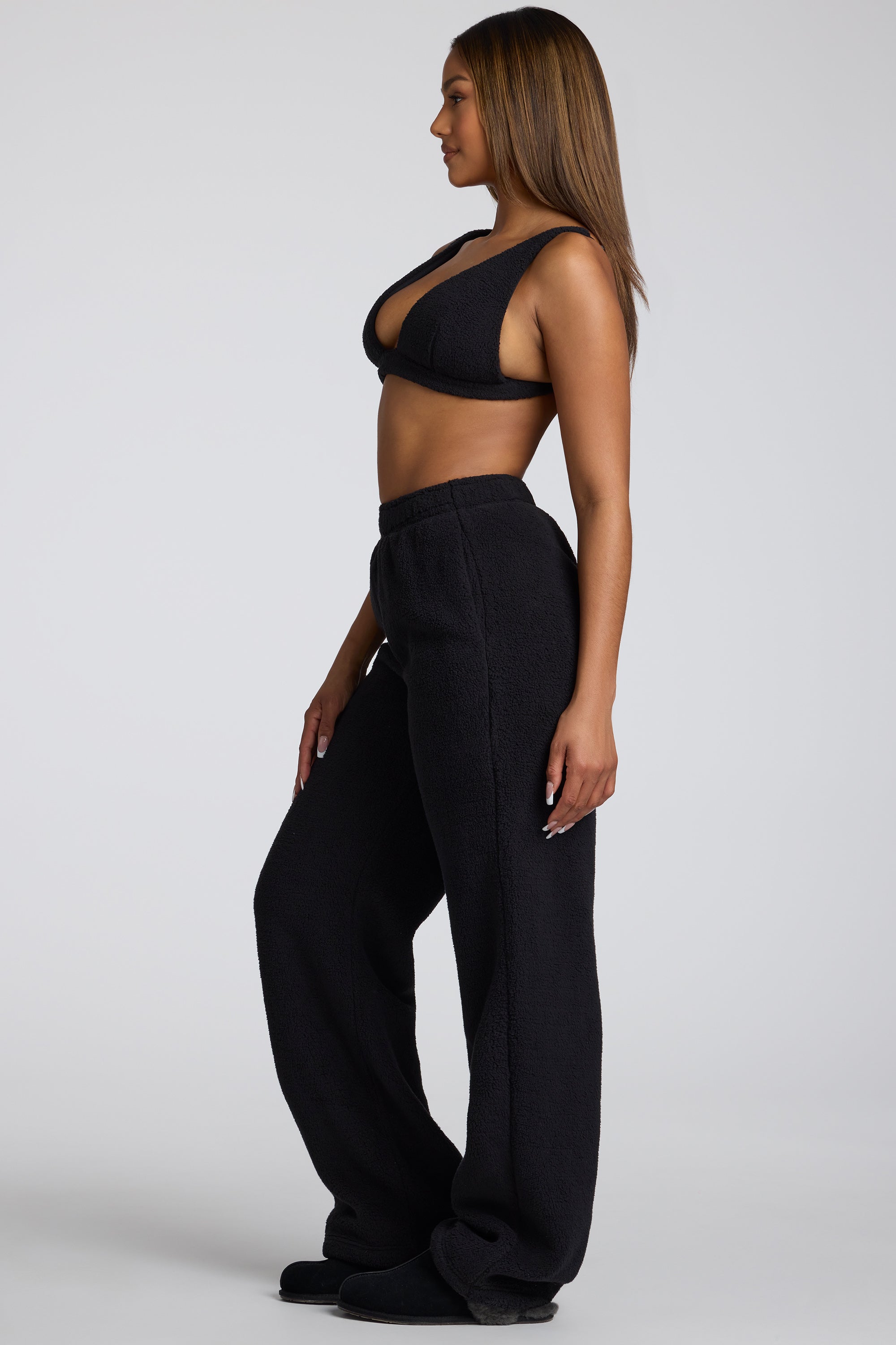 Loungewear Petite Low Rise Straight Leg Fleece Joggers in Black