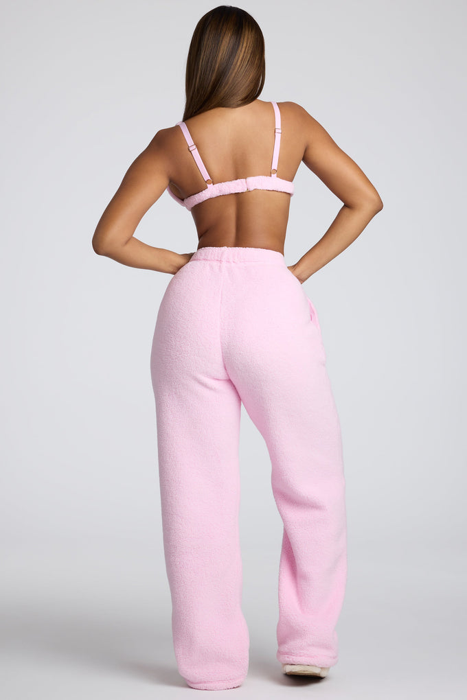 Petite Low Rise Straight Leg Fleece Joggers in Baby Pink