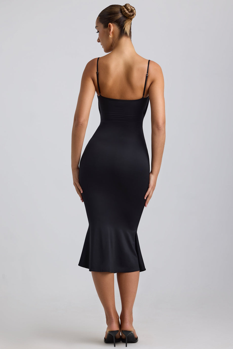 Slinky Jersey Ruched Cut-Out Midaxi Dress in Black