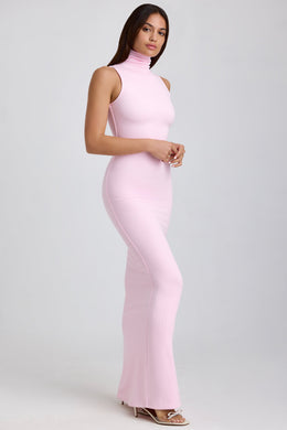 Ribbed Modal Turtleneck Maxi Dress in Blossom Pink