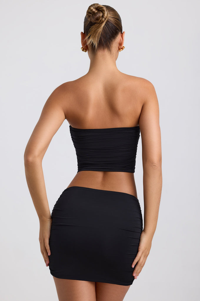 Slinky Jersey Ruched Hardware Detail Strapless Top in Black