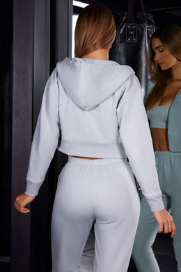 Zip Up Cropped Hooded Jacket in Grey