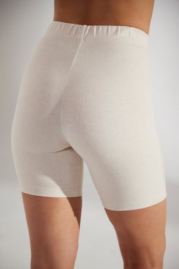 Soft Cotton Biker Shorts in Heather Oat