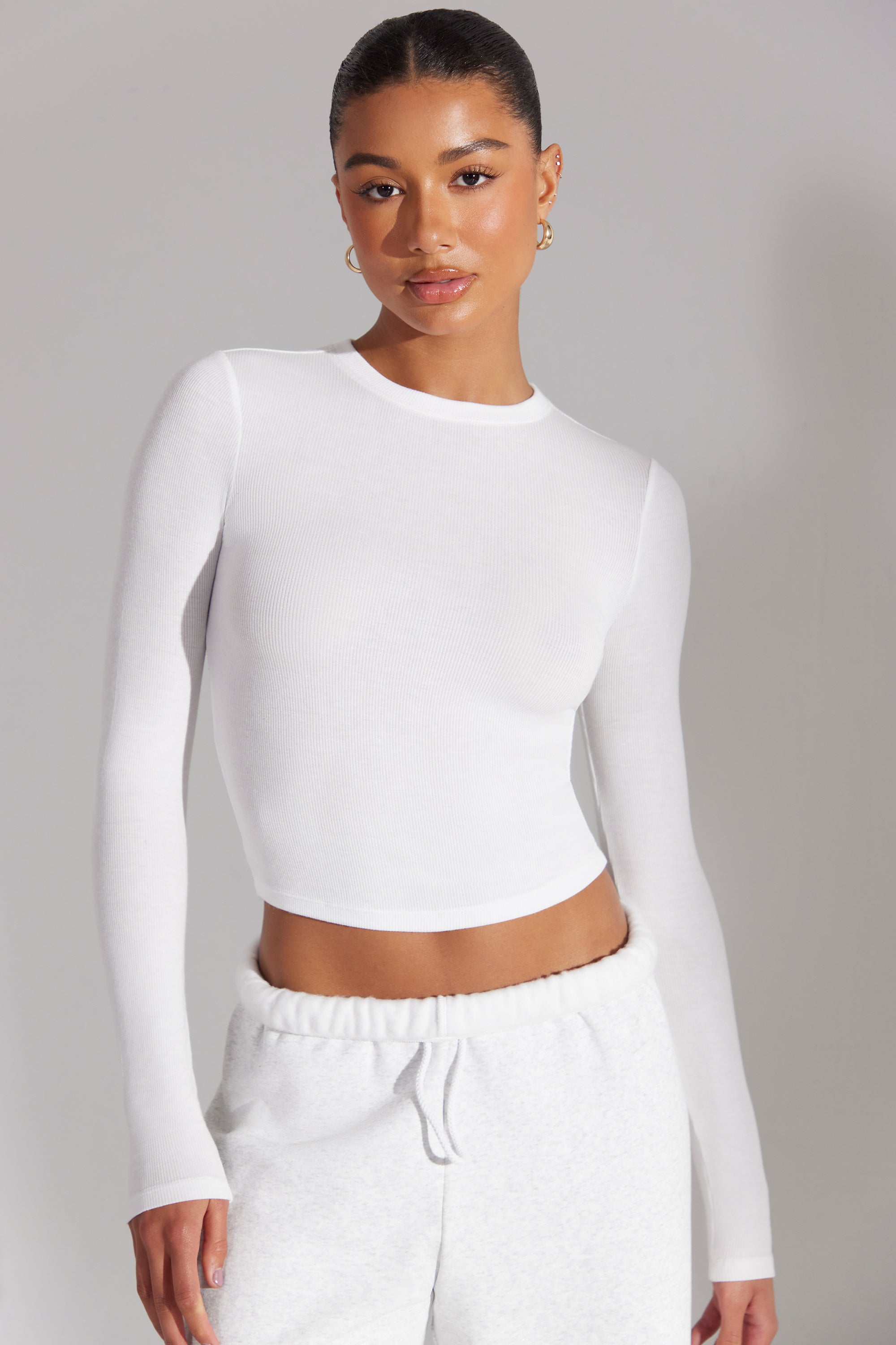 White high neck clearance long sleeve crop top