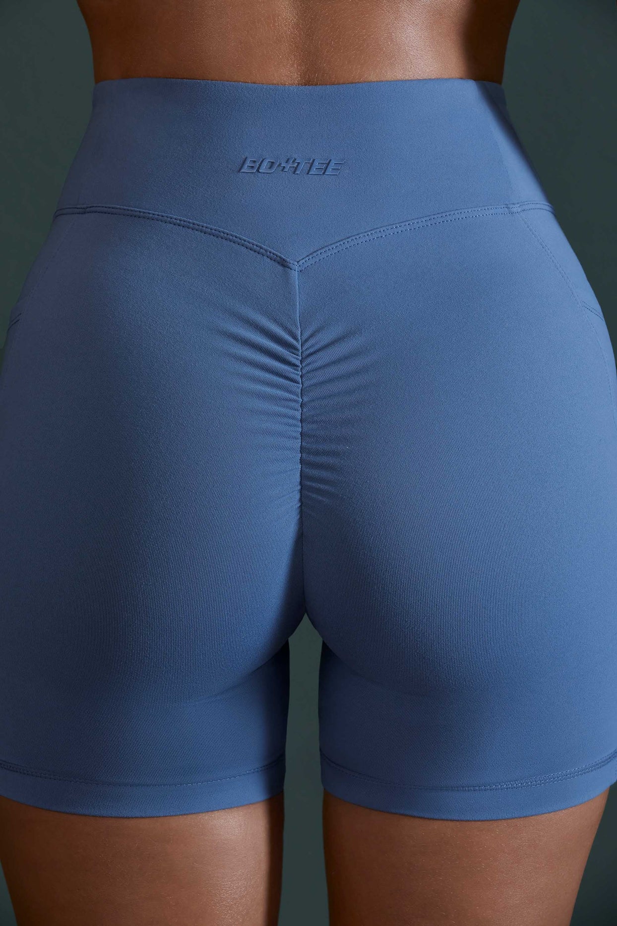 High Waist Biker Shorts with Pockets in Blue