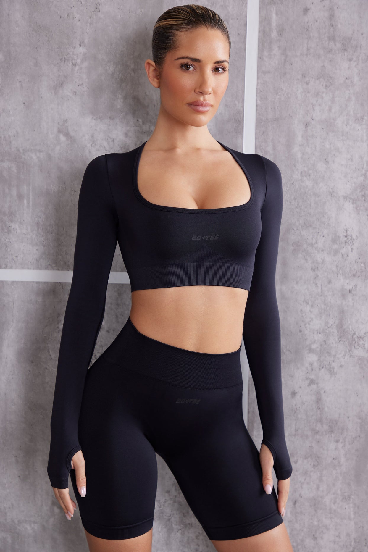 YWDJ Long Sleeve Crop Top Workout Solid with Boat Neck Long Sleeve Black XXL