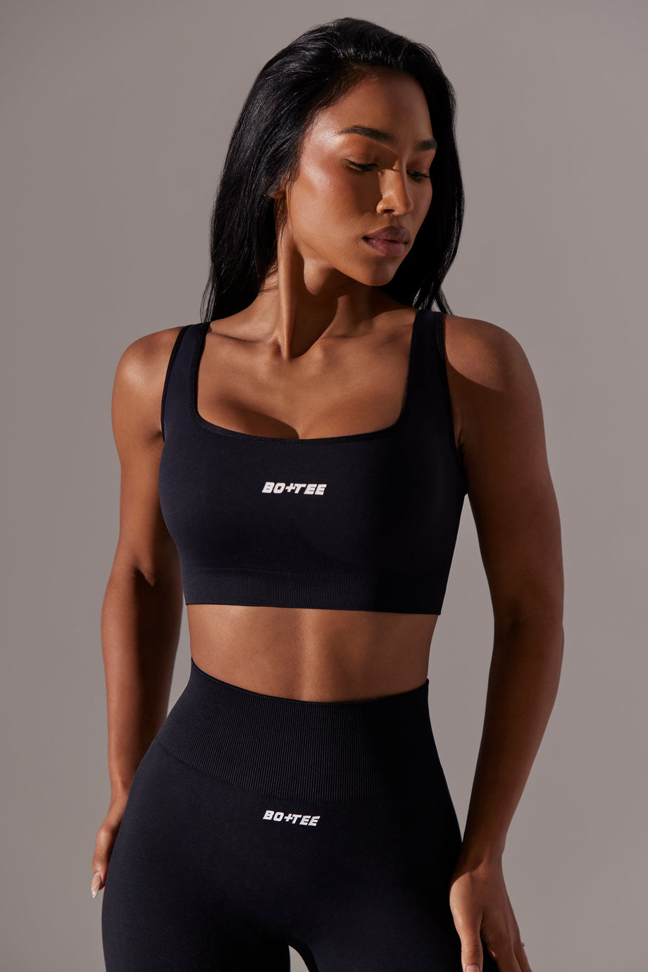 Open Back Square Neck Sports Bra in Black - 2