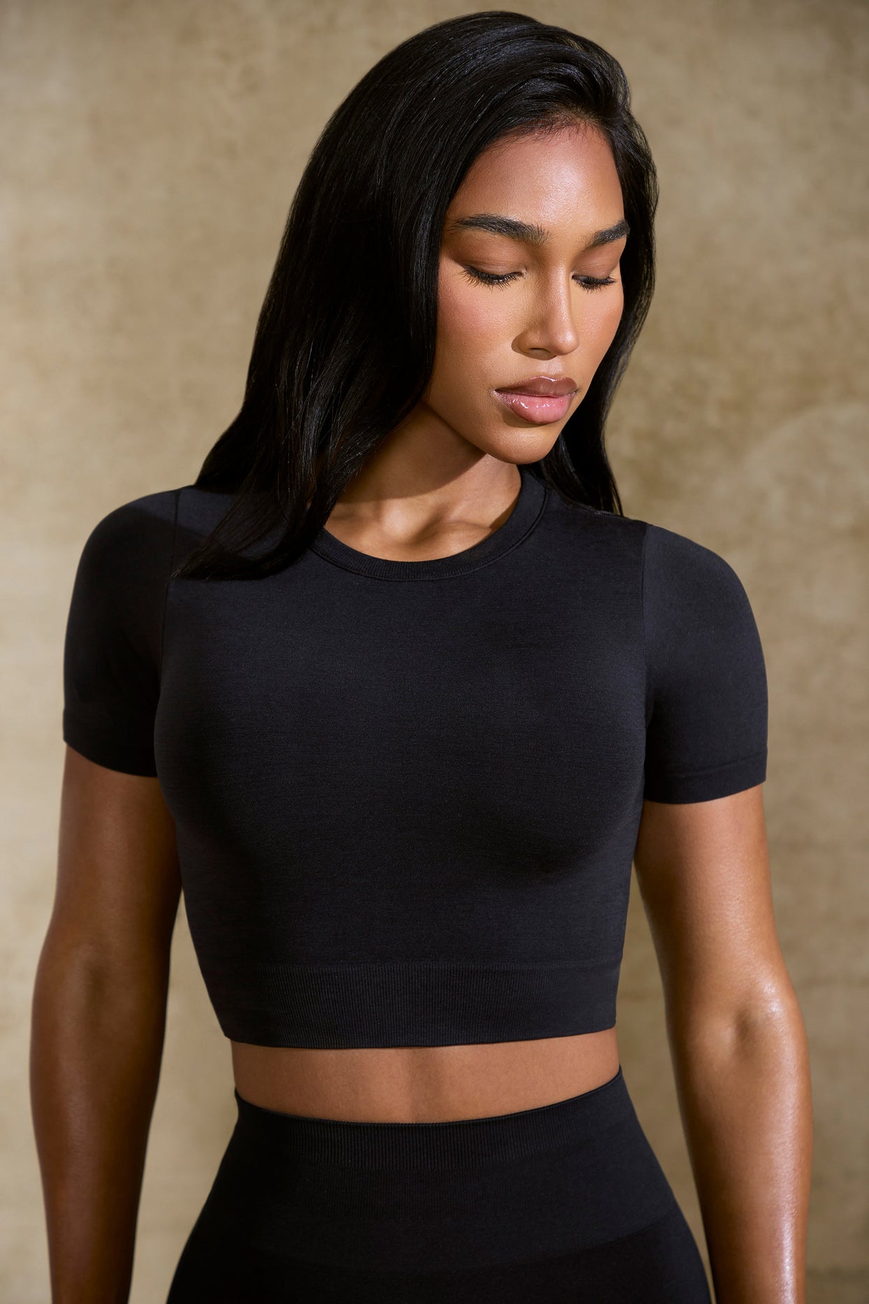 Excel Define Luxe Baby Tee Crop Top in Black Oh Polly