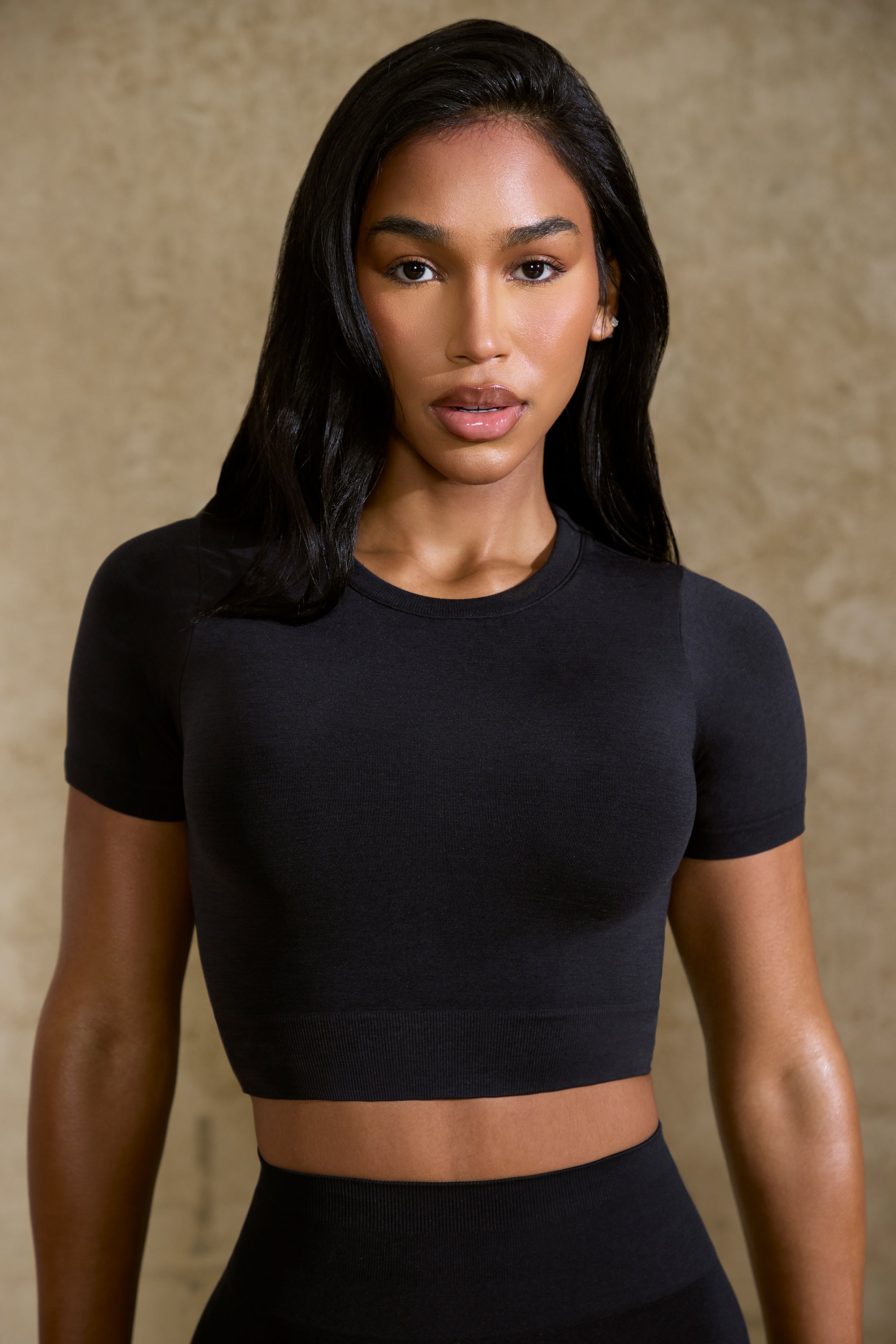 Define Luxe Baby Tee Crop Top in Black