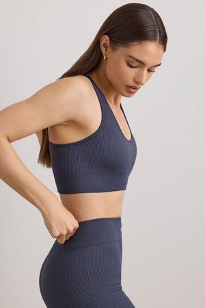 FlexiRib Racerback Sports Bra in Indigo Slate