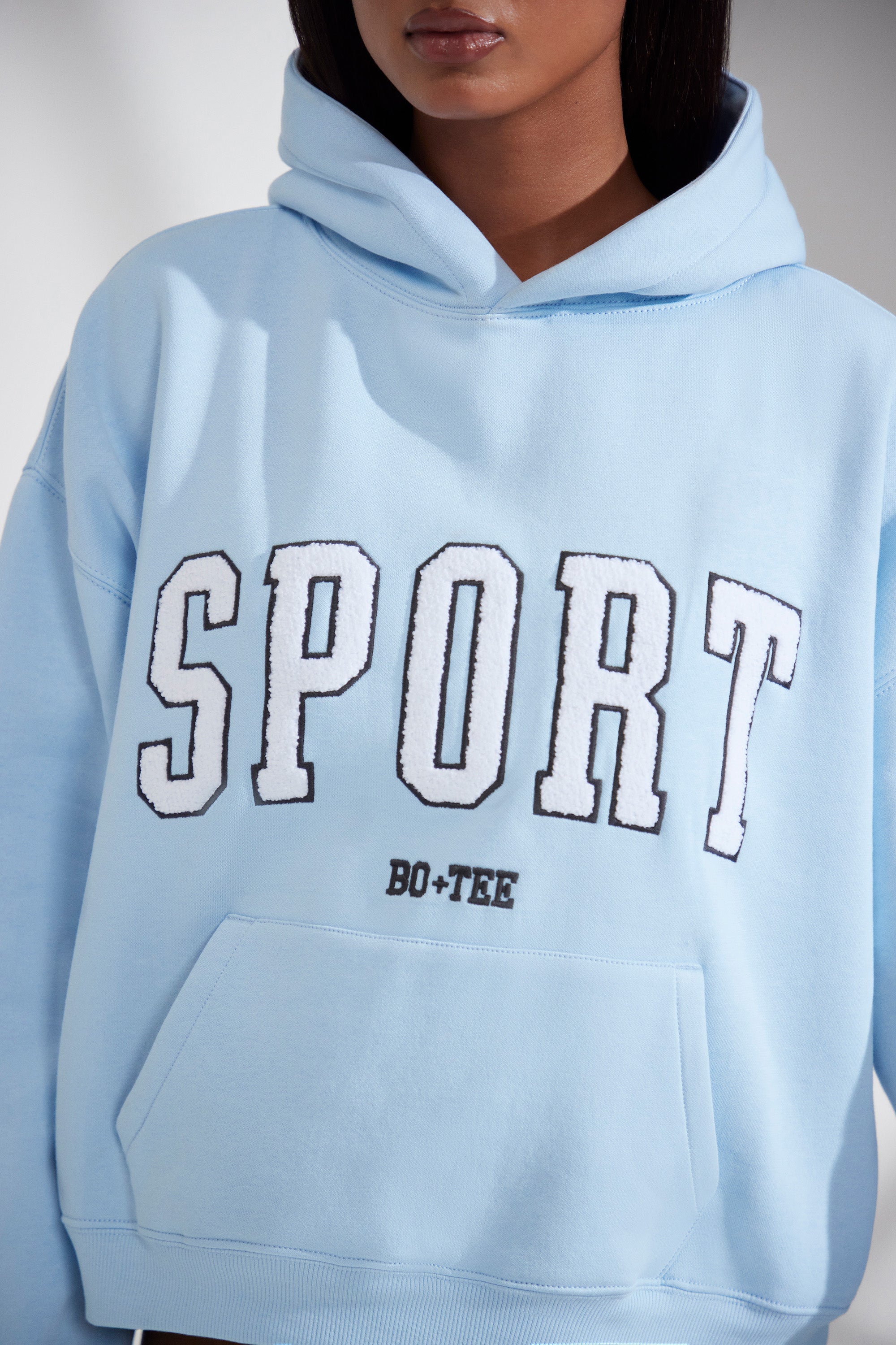 Varsity Oversized Hooded Sweatshirt in Baby Blue Oh Polly