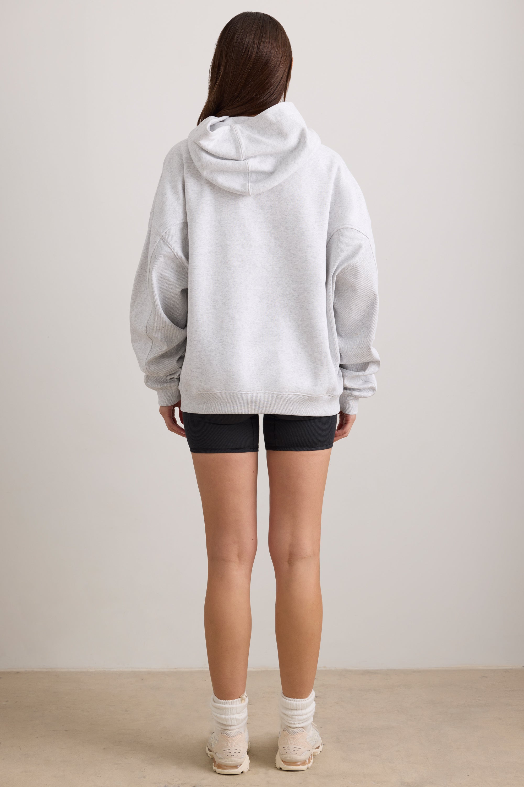 Pilates Princess Oversized Hooded Sweatshirt in Light Grey Melange Oh Polly