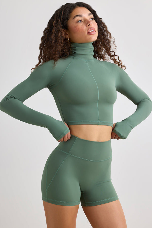 Soft Active High Waist Mini Shorts in Khaki - 1