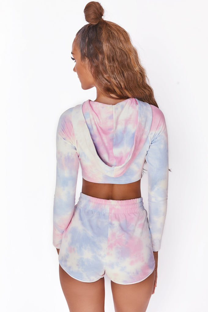 New Goals Cropped Ruched Hoodie in Tie Dye