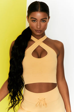 Ribbed Halter Crop Top in Yellow