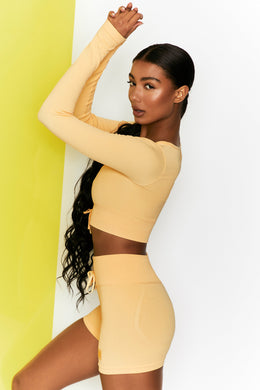 Time Check Ribbed Long Sleeve Crop Top in Yellow