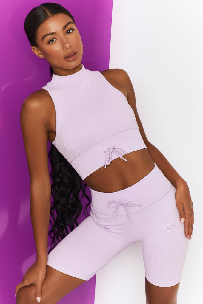 Miles Ahead Ribbed High Neck Crop Top in Lilac