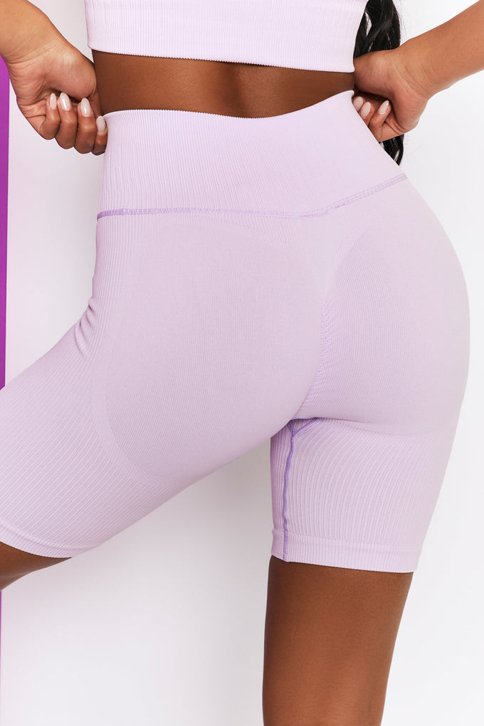 Ribbed Tie Front Cycling Shorts in Lilac