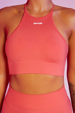 Incline Seamless High Neck Crop Top in Coral